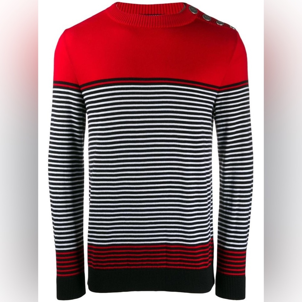 NWT Men’s Balmain Striped Mock Neck Sweater Sz M $1195